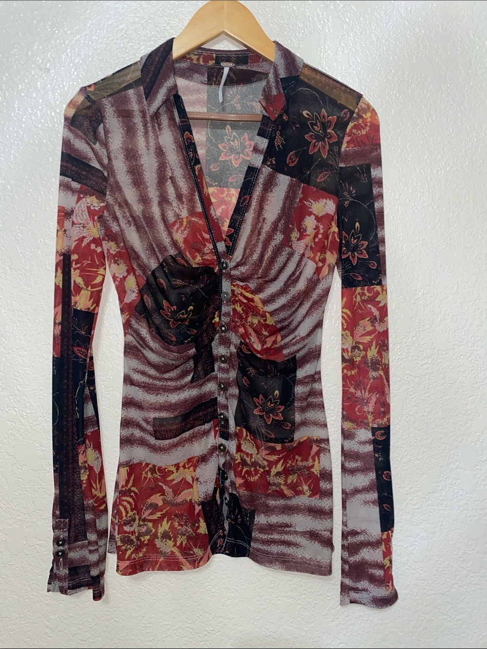 Free People Sheer Floral Button-Down Top